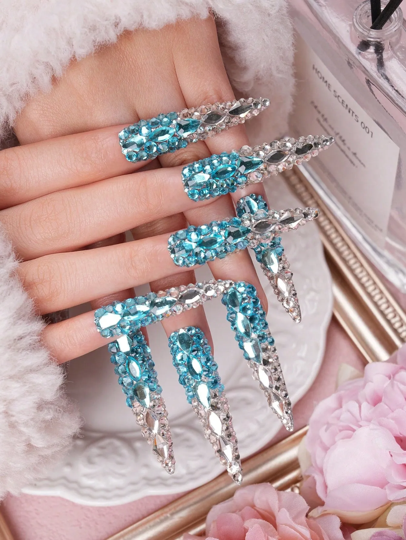 10pcs Handmade 3D Press on Rhinestone Nails