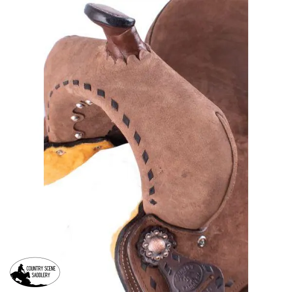 10" Double T  Youth Hard Seat Barrel style saddle with extra deep seat and buckstitch trim.