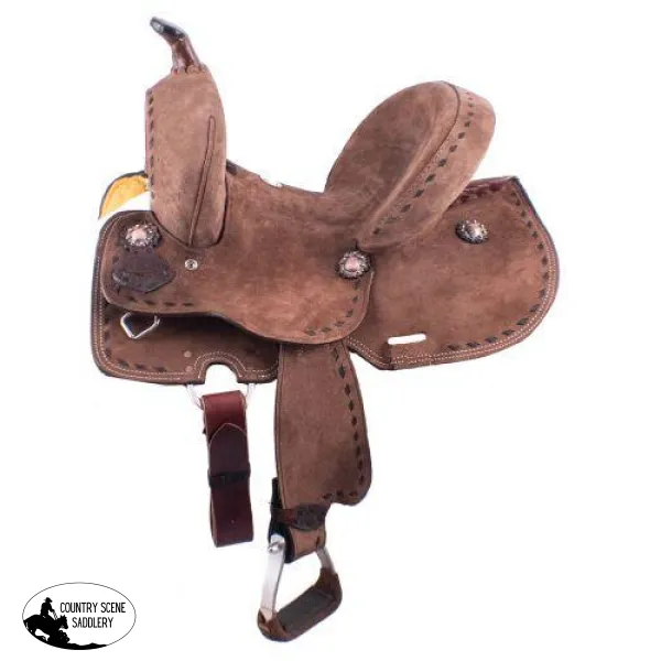 10" Double T  Youth Hard Seat Barrel style saddle with extra deep seat and buckstitch trim.