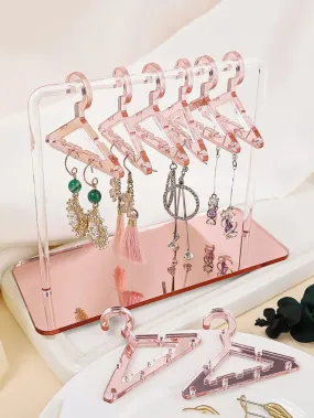 1pc Clear Clothes Hanger Design Jewelry Tower, Simple Plastic Earrings Storage Tower For Desk