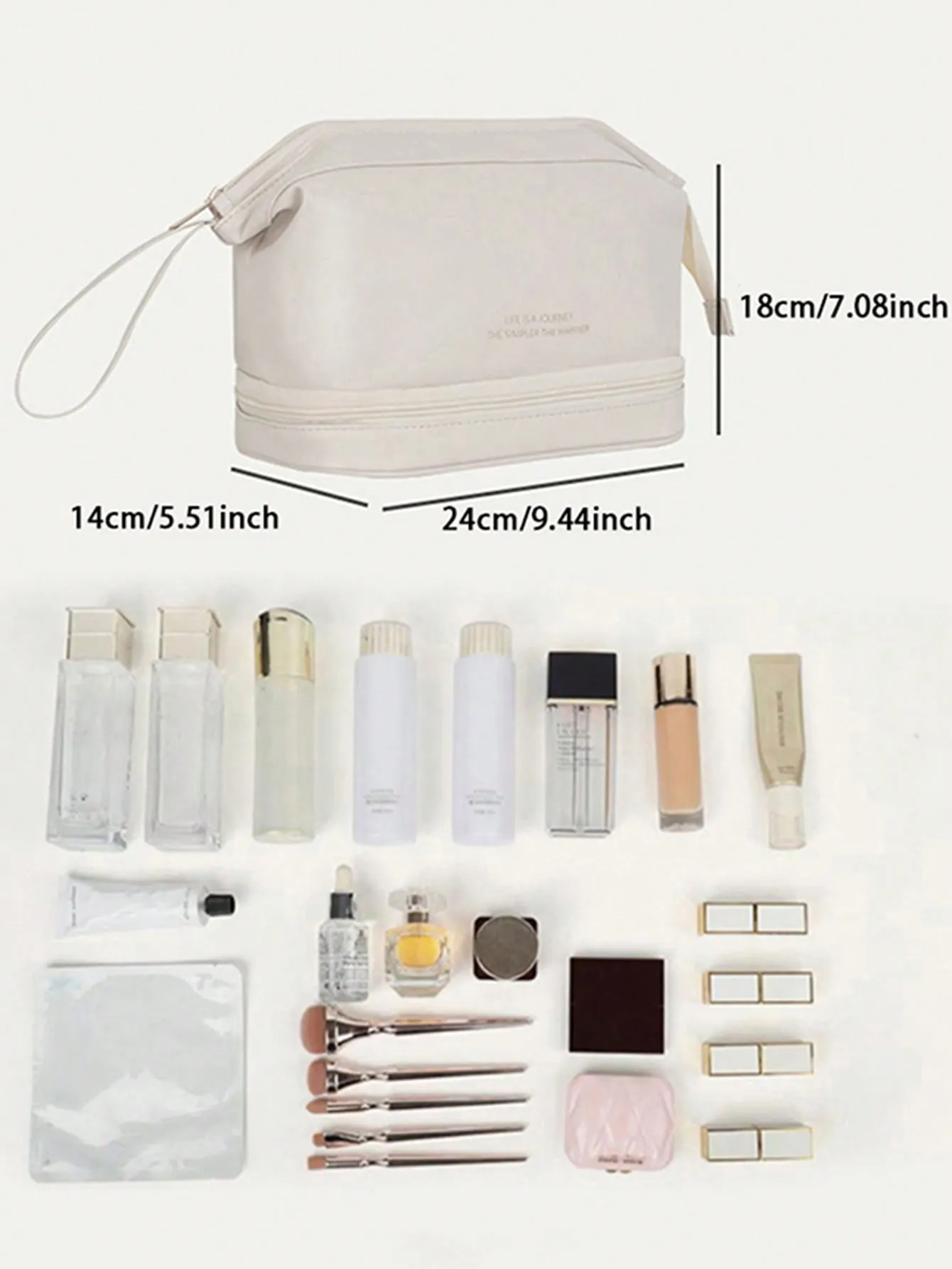 1pc Slogan Graphic Makeup Bag, Simple Large Capacity Portable Cosmetic Storage Bag For Home, Travel