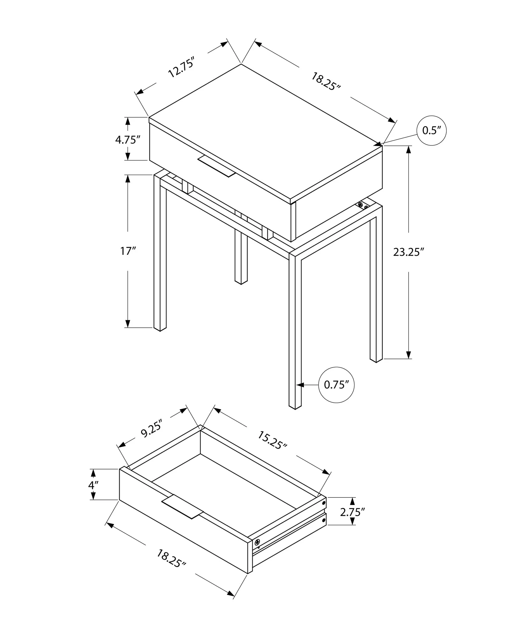 23" Silver And Deep Taupe End Table With Drawer By Homeroots