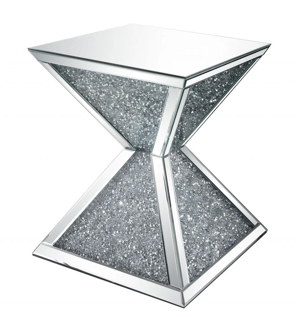 23" Silver Mirrored And Manufactured Wood Square Diamond End Table By Homeroots