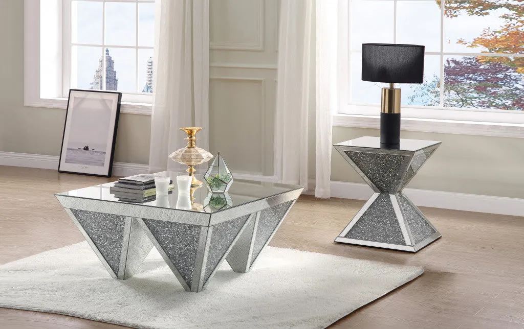 23" Silver Mirrored And Manufactured Wood Square Diamond End Table By Homeroots