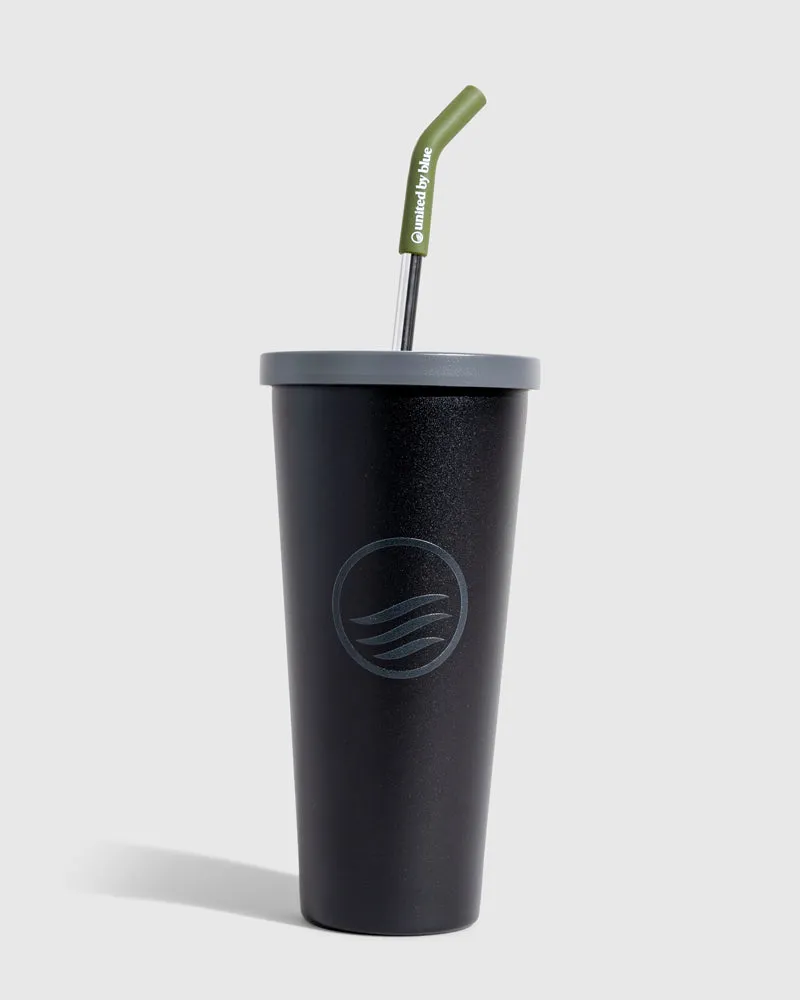 24 oz Insulated Steel Straw Tumbler - Black and Peach