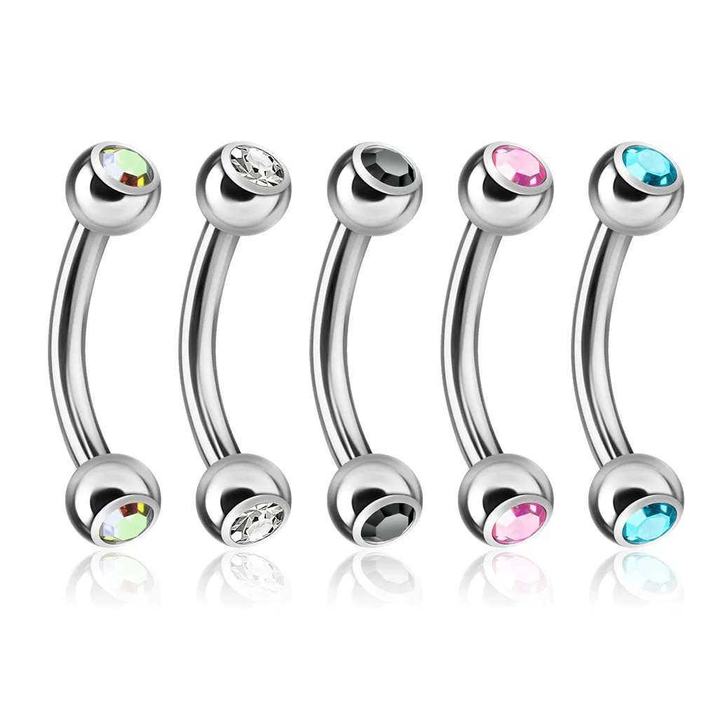 5 Pcs Value Pack Press Fit Double Gemmed Mixed Color 316L Surgical Steel WildKlass Eyebrow Curve Ring