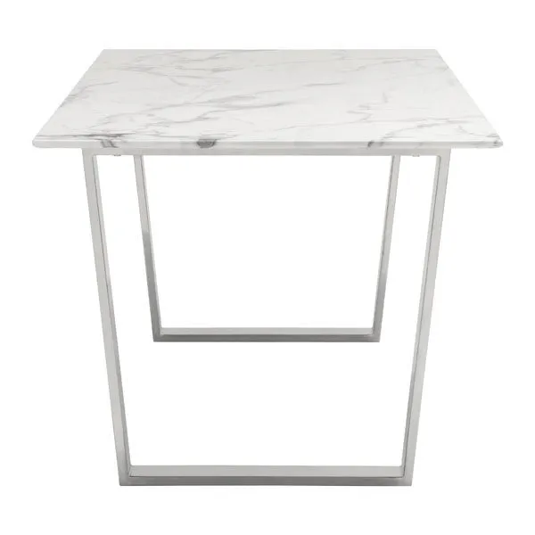 71 White And Silver Marble And Steel Dining Table