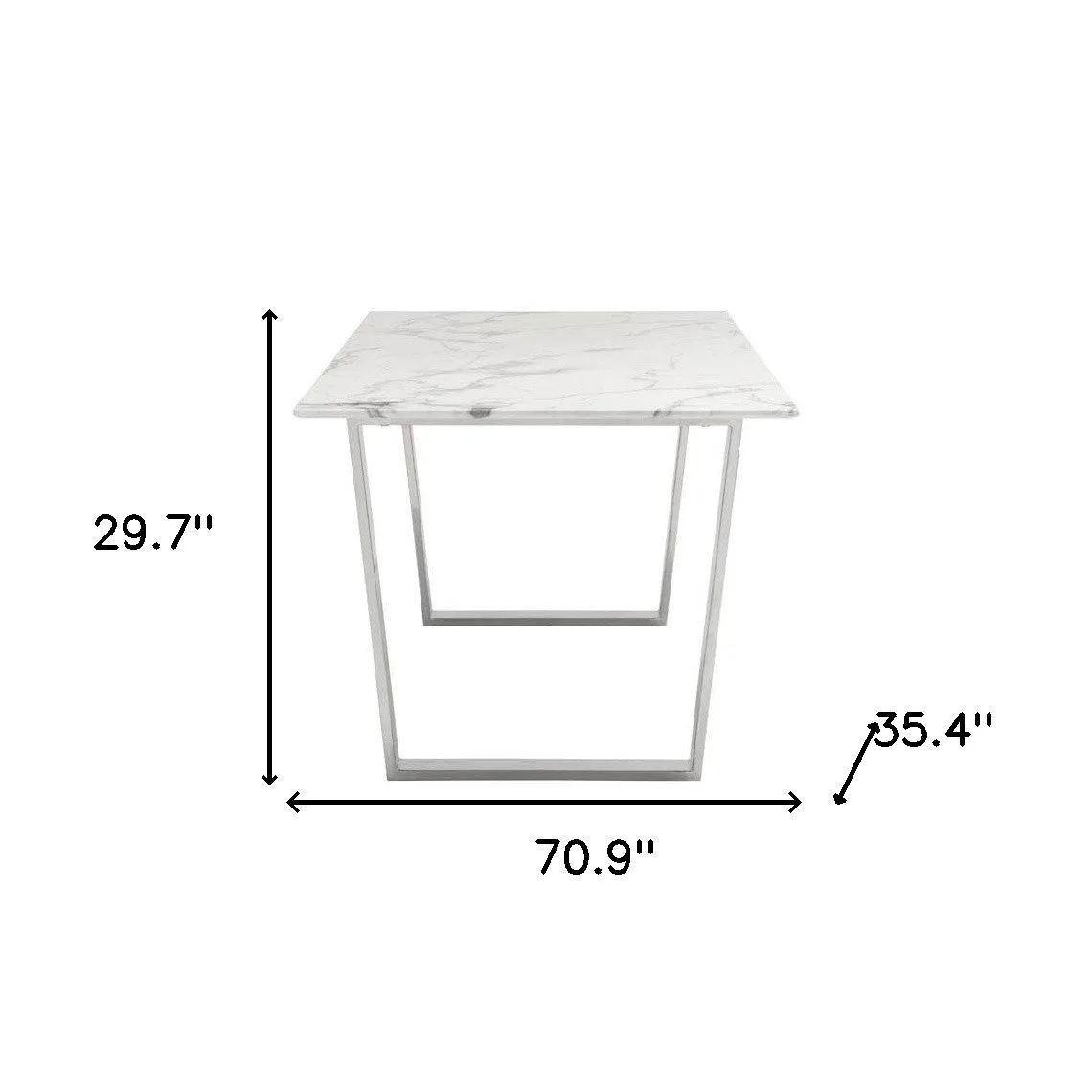 71 White And Silver Marble And Steel Dining Table