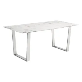 71 White And Silver Marble And Steel Dining Table