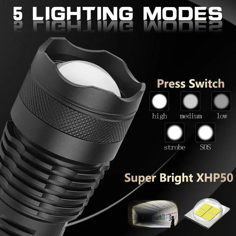 90000 lumens XLamp xhp70.2 hunting most powerful led flashlight rechargeable usb torch cree xhp70 xhp50 18650 or 26650 battery