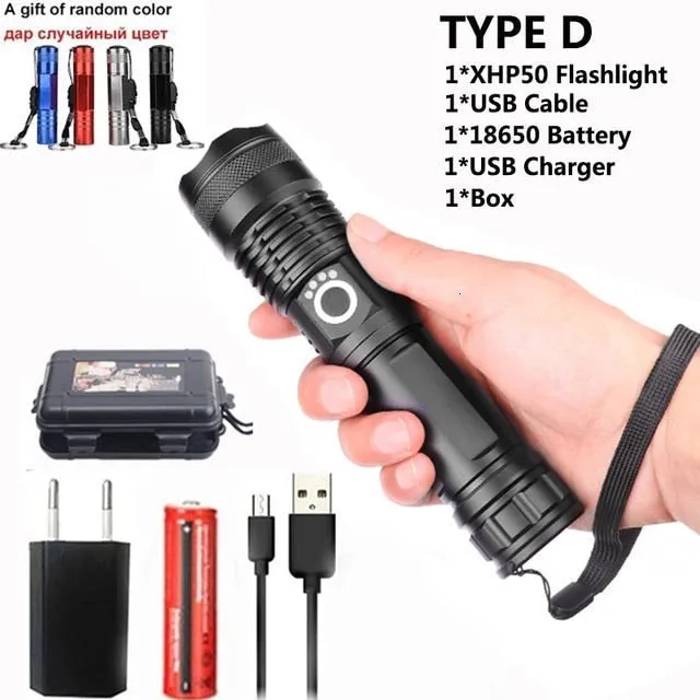 90000 lumens XLamp xhp70.2 hunting most powerful led flashlight rechargeable usb torch cree xhp70 xhp50 18650 or 26650 battery