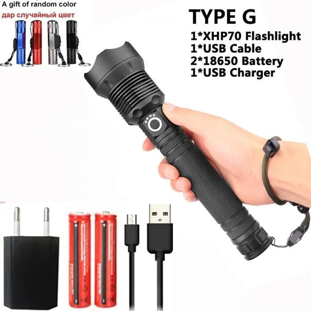 90000 lumens XLamp xhp70.2 hunting most powerful led flashlight rechargeable usb torch cree xhp70 xhp50 18650 or 26650 battery