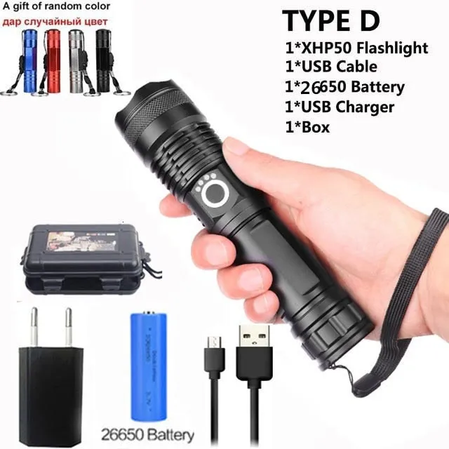 90000 lumens XLamp xhp70.2 hunting most powerful led flashlight rechargeable usb torch cree xhp70 xhp50 18650 or 26650 battery