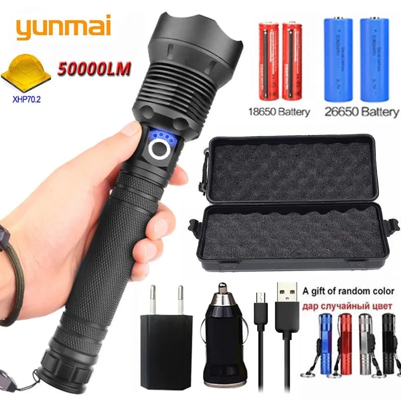 90000 lumens XLamp xhp70.2 hunting most powerful led flashlight rechargeable usb torch cree xhp70 xhp50 18650 or 26650 battery