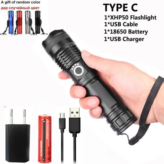 90000 lumens XLamp xhp70.2 hunting most powerful led flashlight rechargeable usb torch cree xhp70 xhp50 18650 or 26650 battery