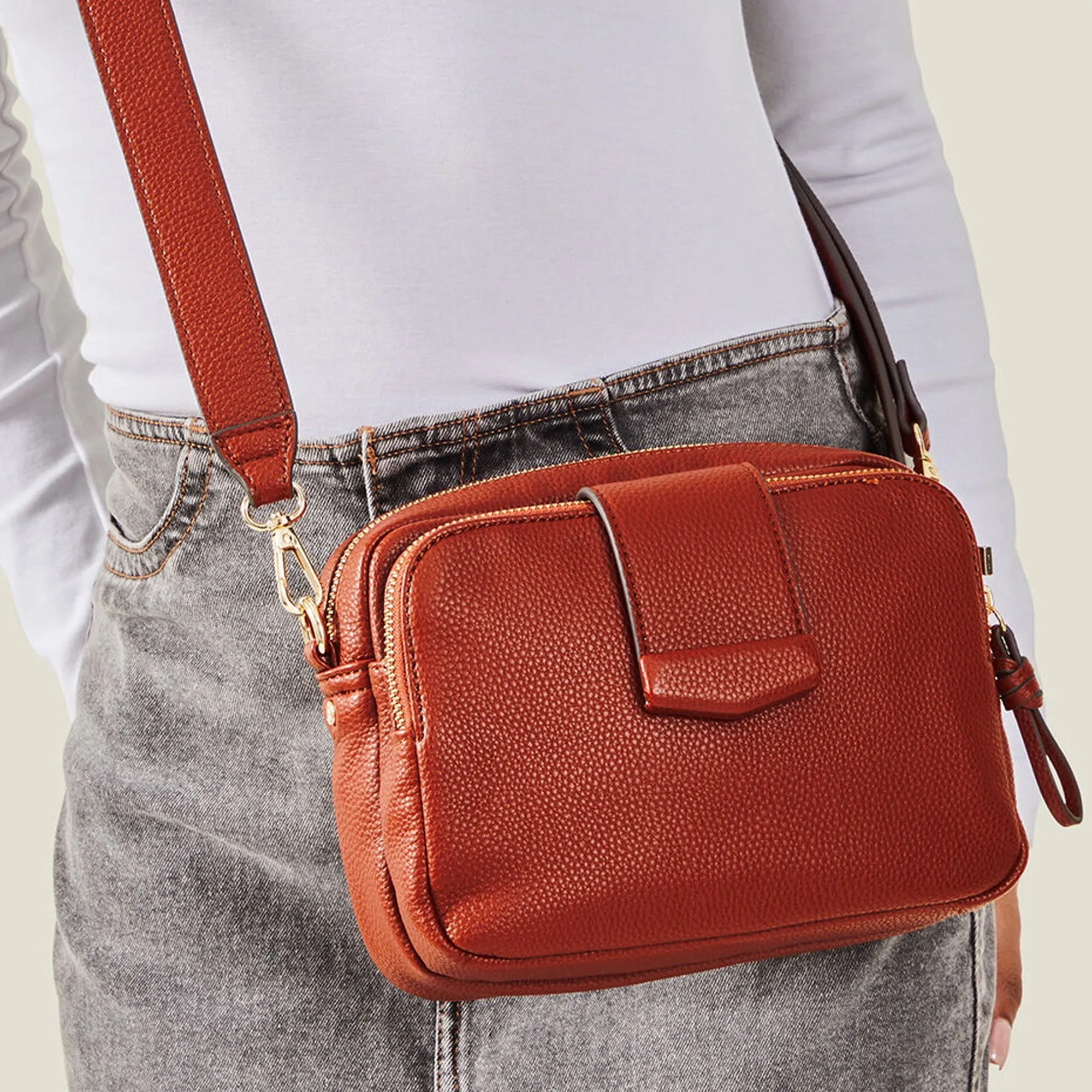 Accessorize London Women's Rust Functional Cross-Body Bag