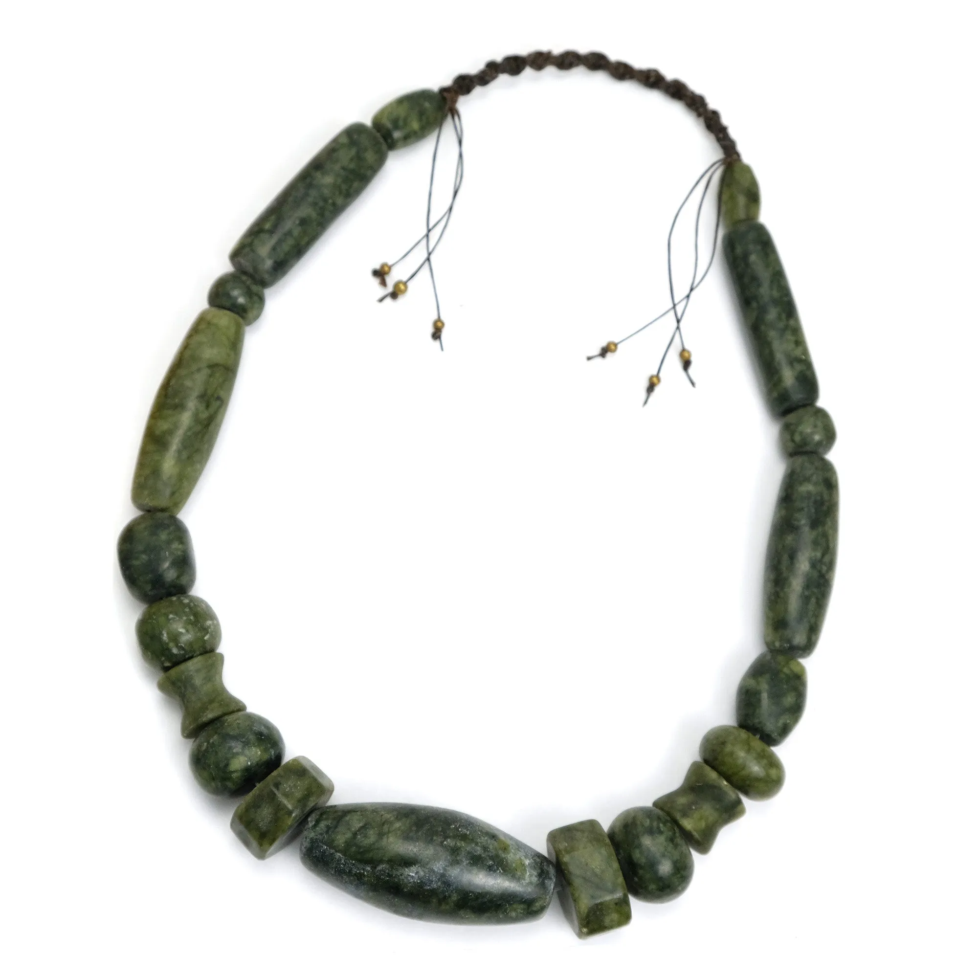 Afghan Jade Bowenite Necklace Hand Carved in Pre-Columbian Style #1