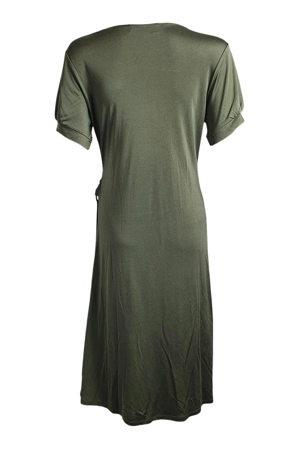 ALLUDE 100% Jersey Silk Khaki Green Gathered Midi Dress (XL)