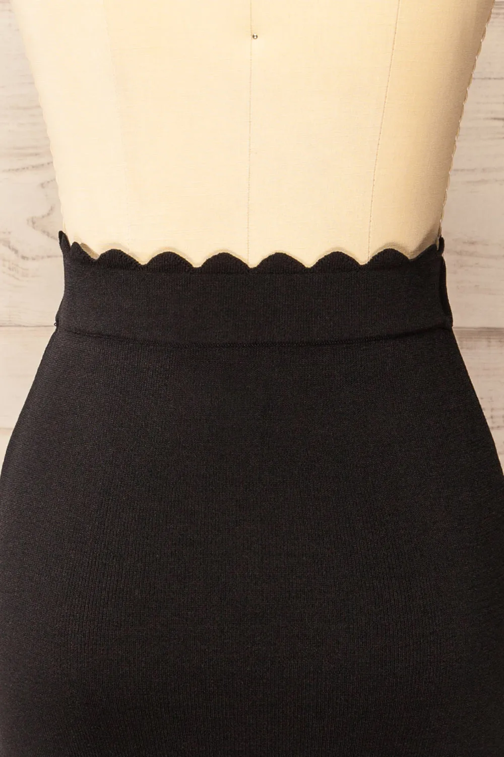 Alphacrest | Fitted Black Skirt w/ Scalloped Hem