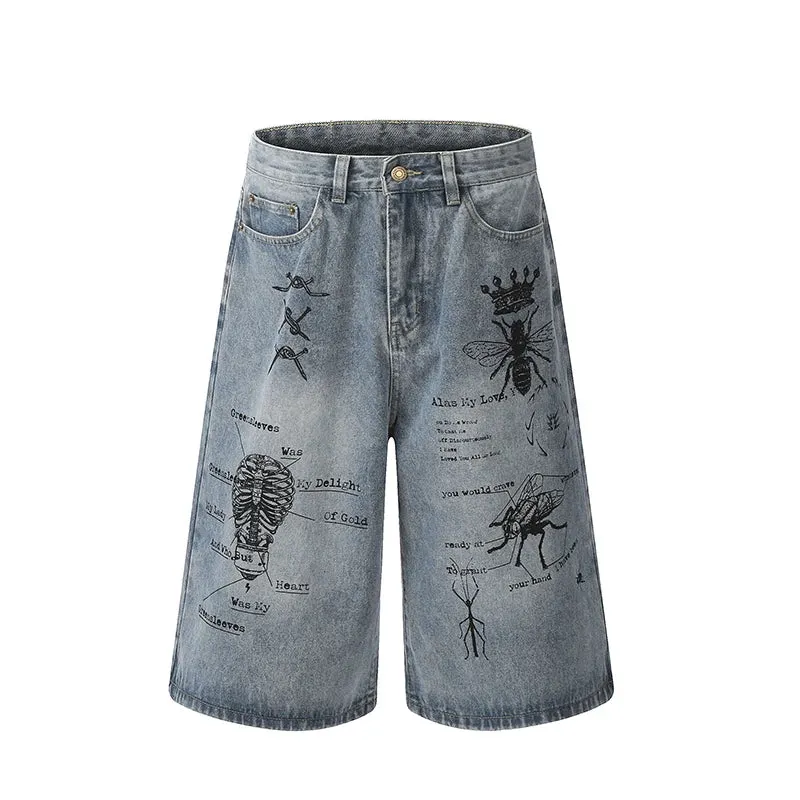 American Style Streetwear Denim Men's Shorts Loose Calf-Length Jeans Vintage Fashion Trend Male Summer 24E1081