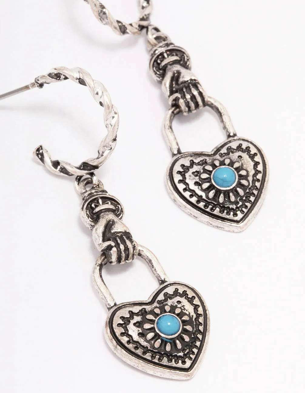 Antique Silver Heart Drop Earrings