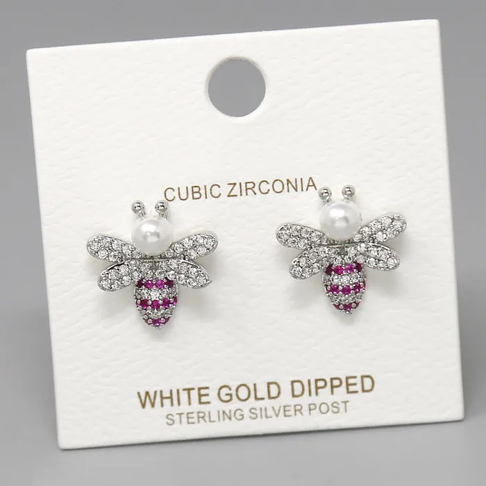 Bee CZ Pave Gold Dipped Stud Earrings