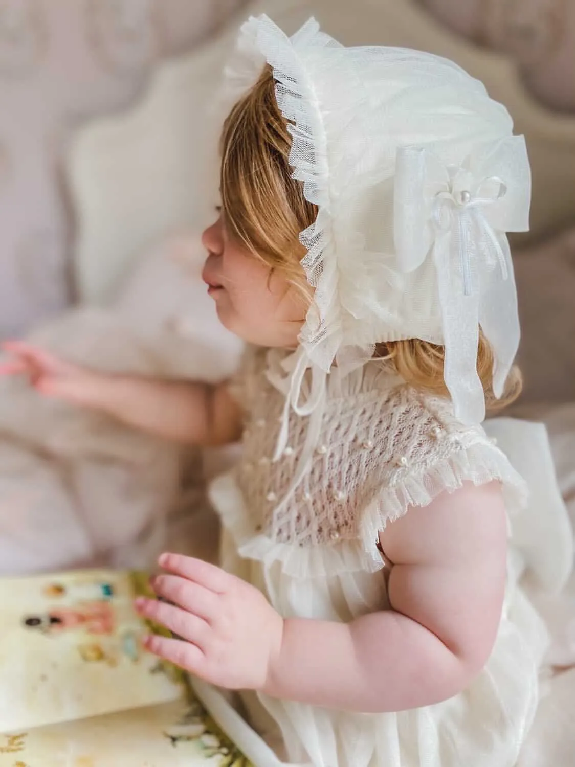 Bella Buttermilk Tulle Bonnet