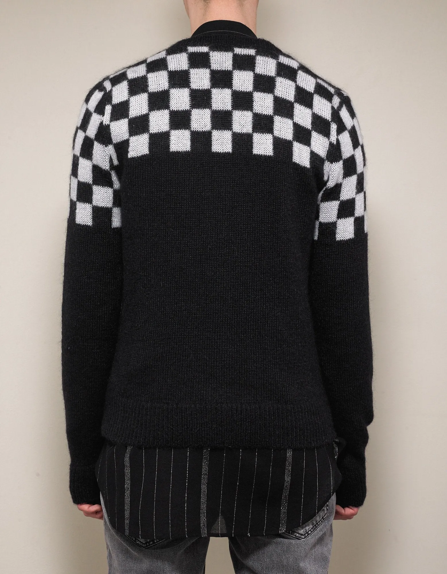 Black & White Check Mohair Blend Cardigan