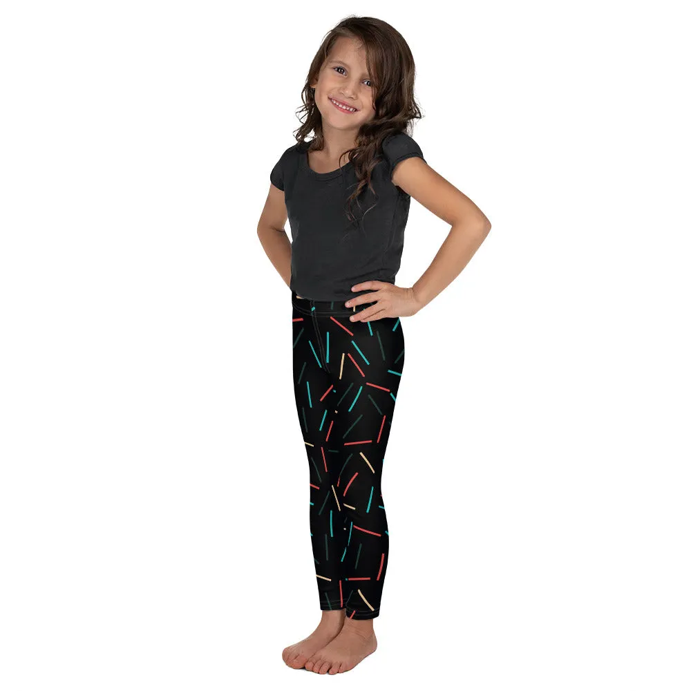 Black Birthday Sprinkled Kid's Leggings, Birthday Girl or Boy Kid's Fitness Tights-Made in USA/EU/MX