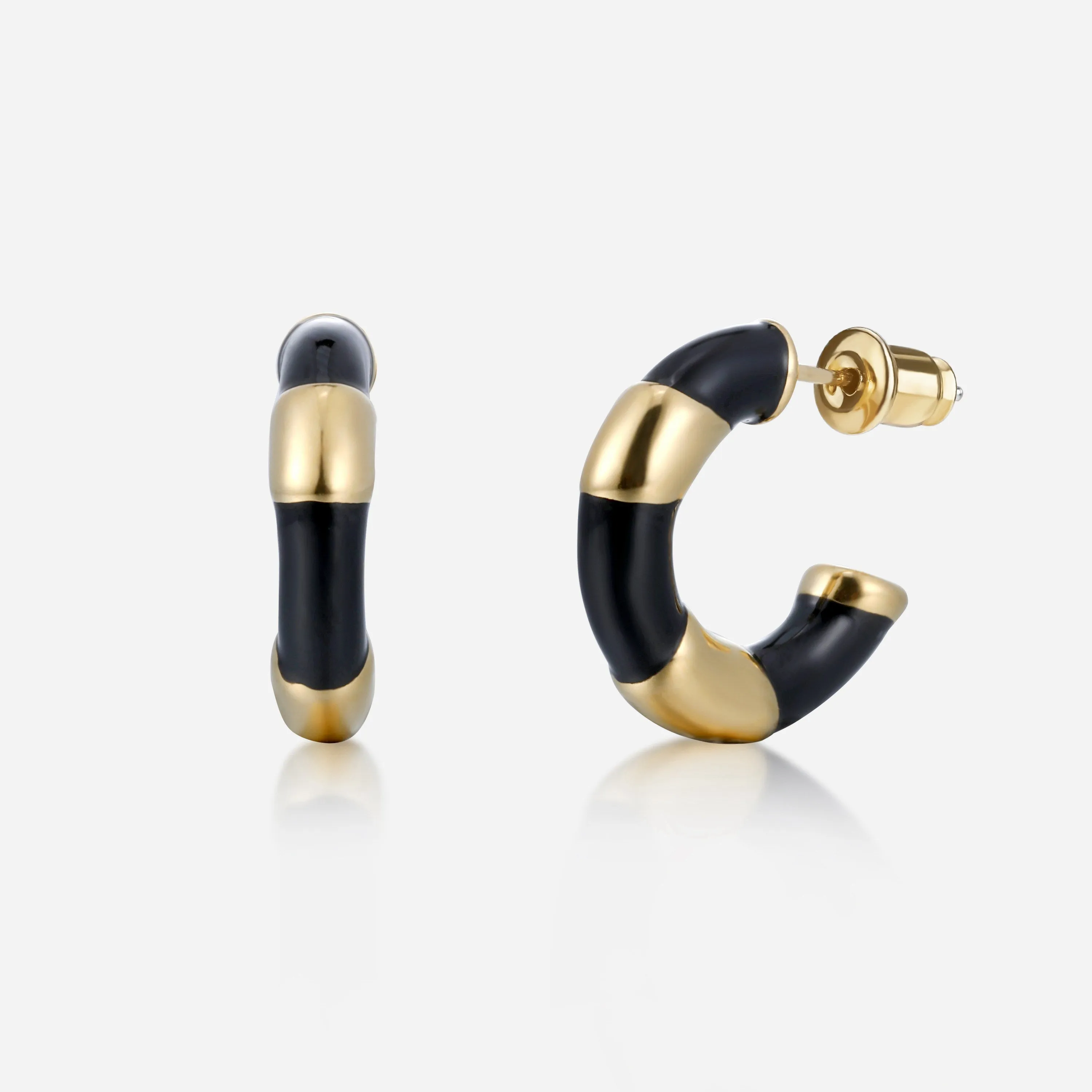 Black Enamel and Gold Hoops