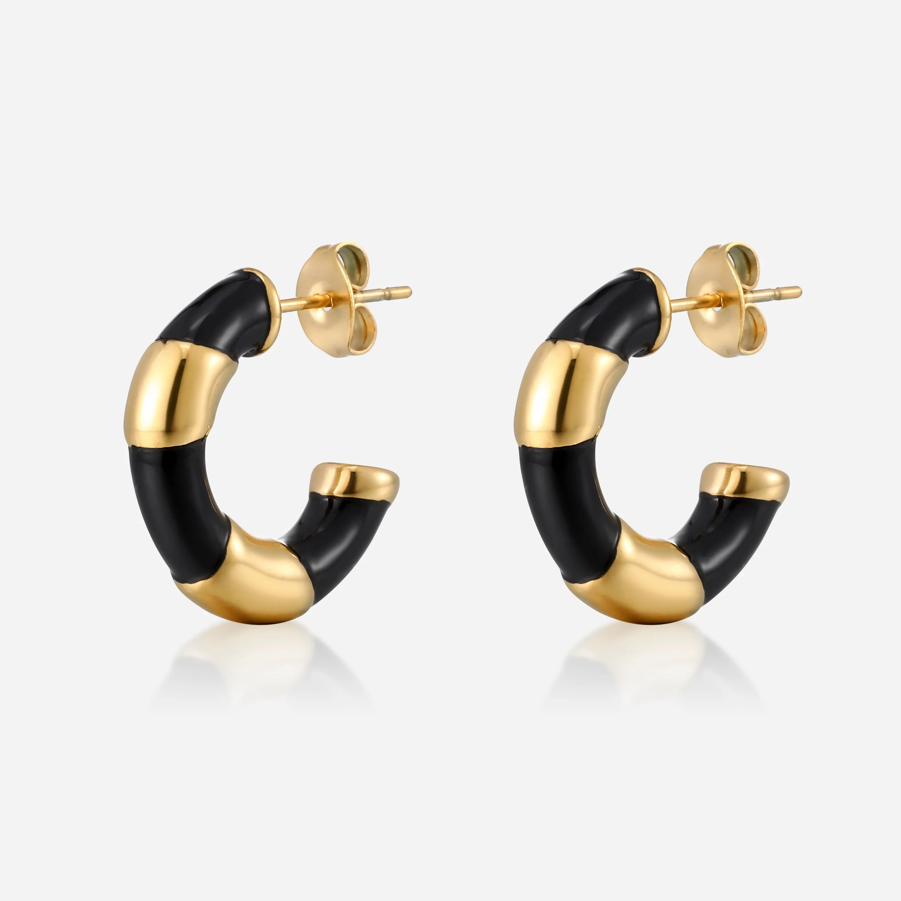 Black Enamel and Gold Hoops