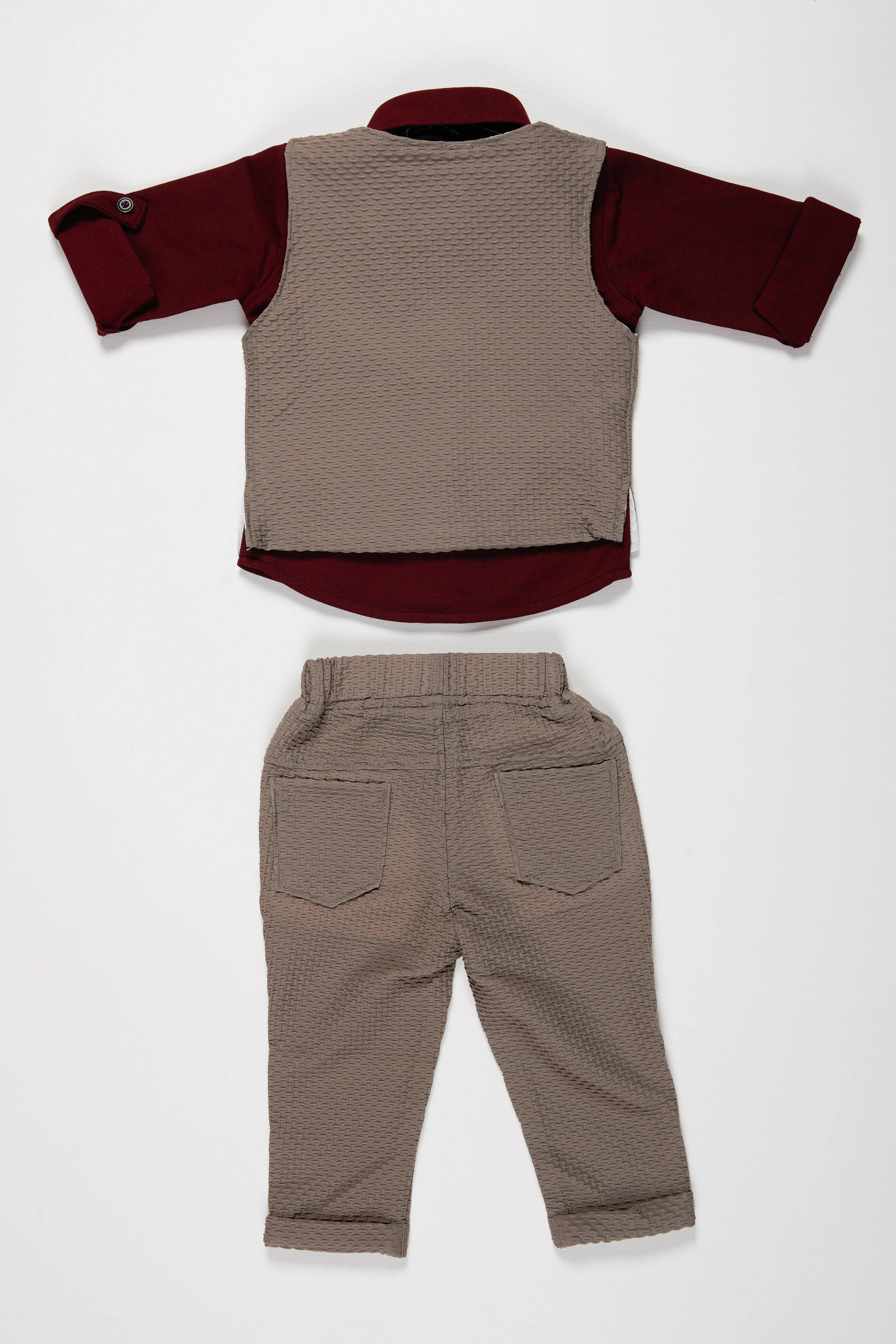 Boys Tailored Vest Suit Set with Contrast Trousers and Bow Tie