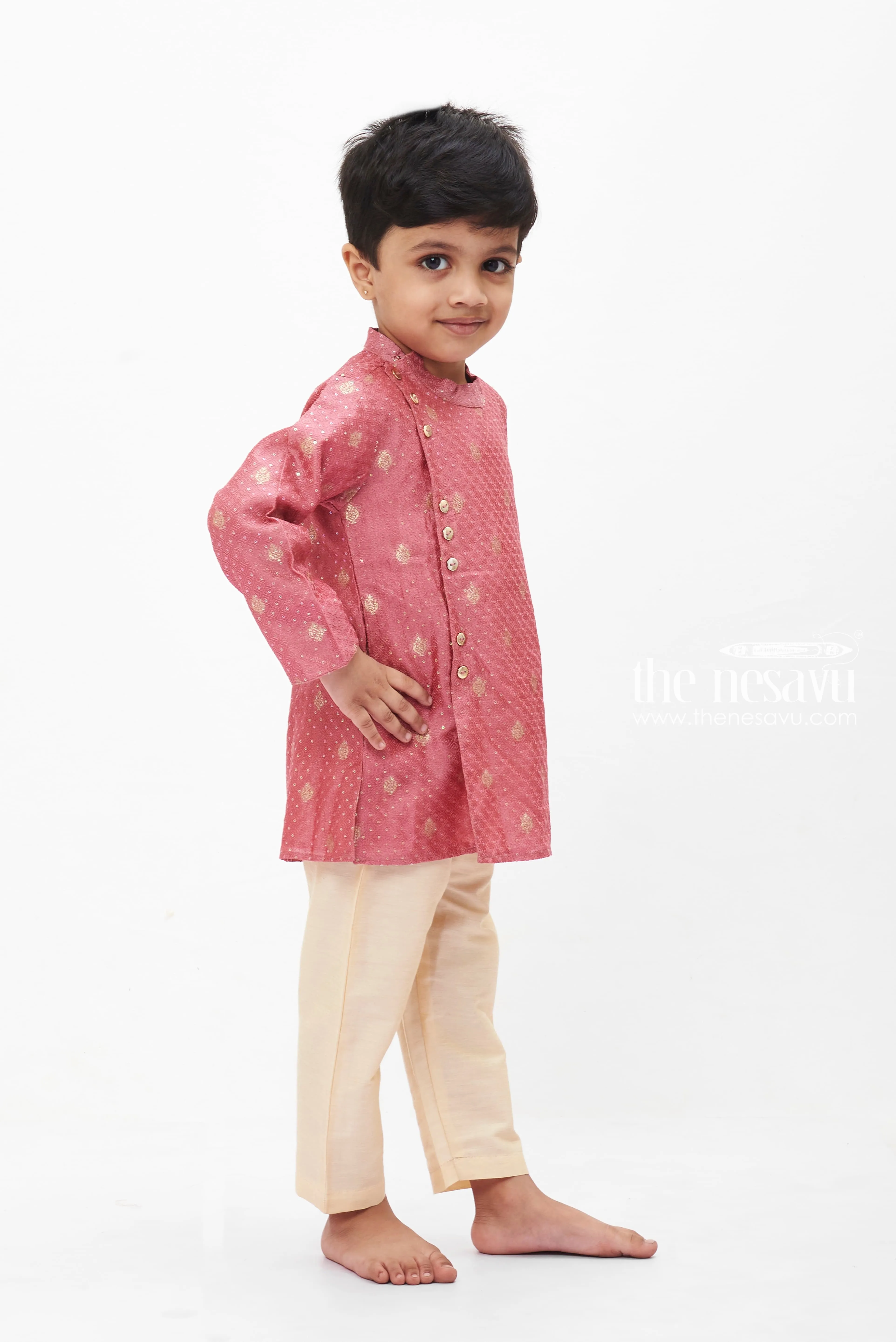 Boys Zari Embroidered Kurta with Cream Pant - Ethnic Elegance for Special Occasions