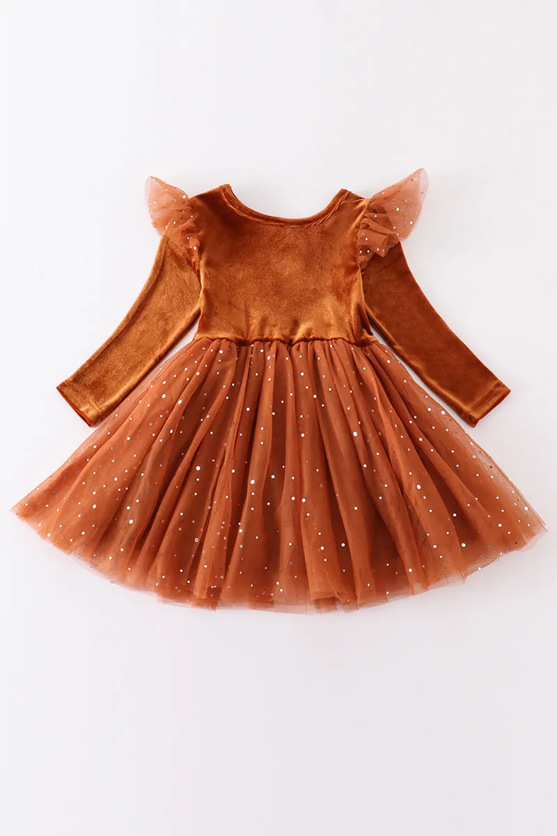 Brown "fall babe" girl dress