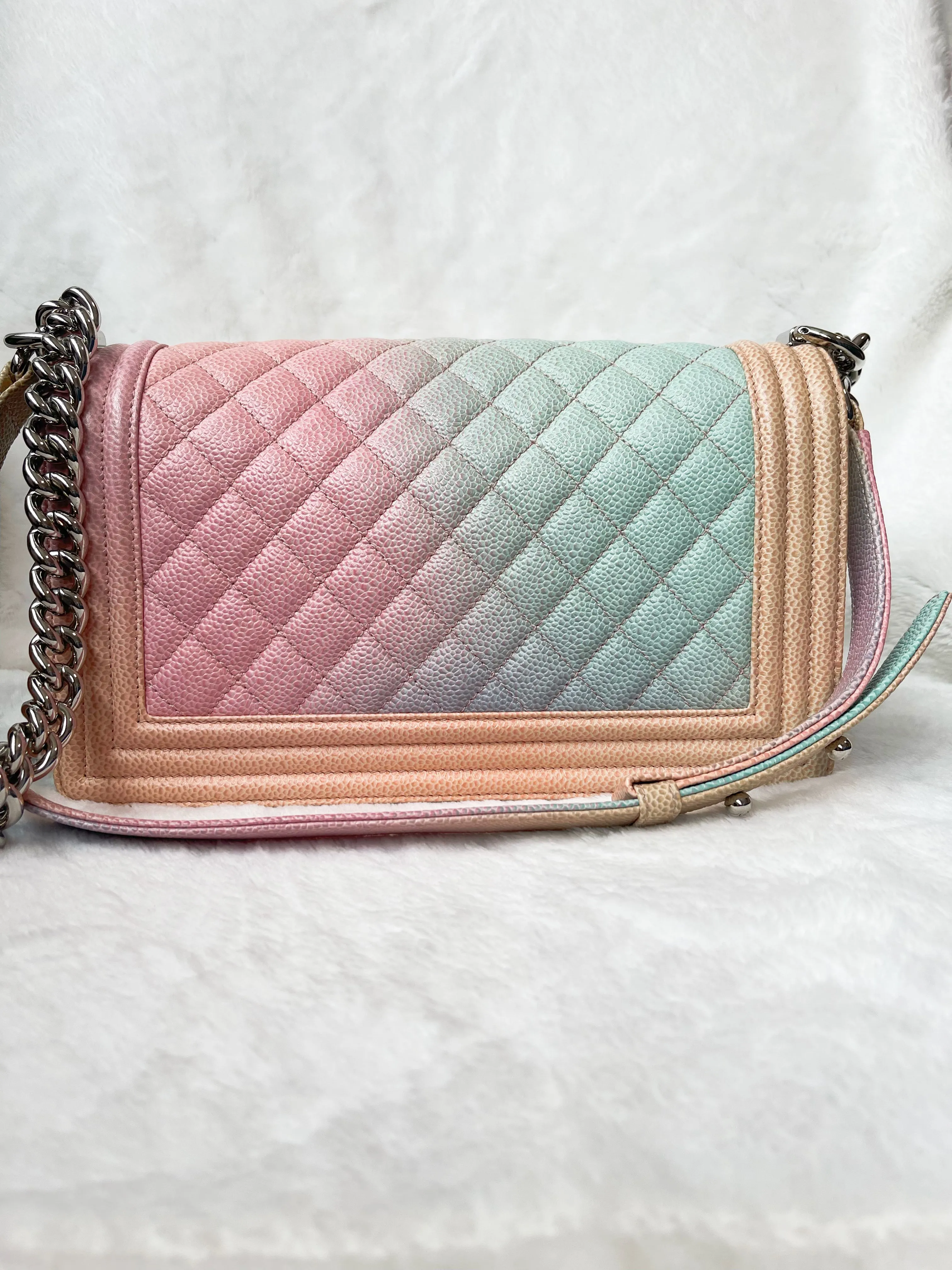 Chanel Medium Rainbow Boy Flap Caviar Leather Shoulder Bag Multicolor