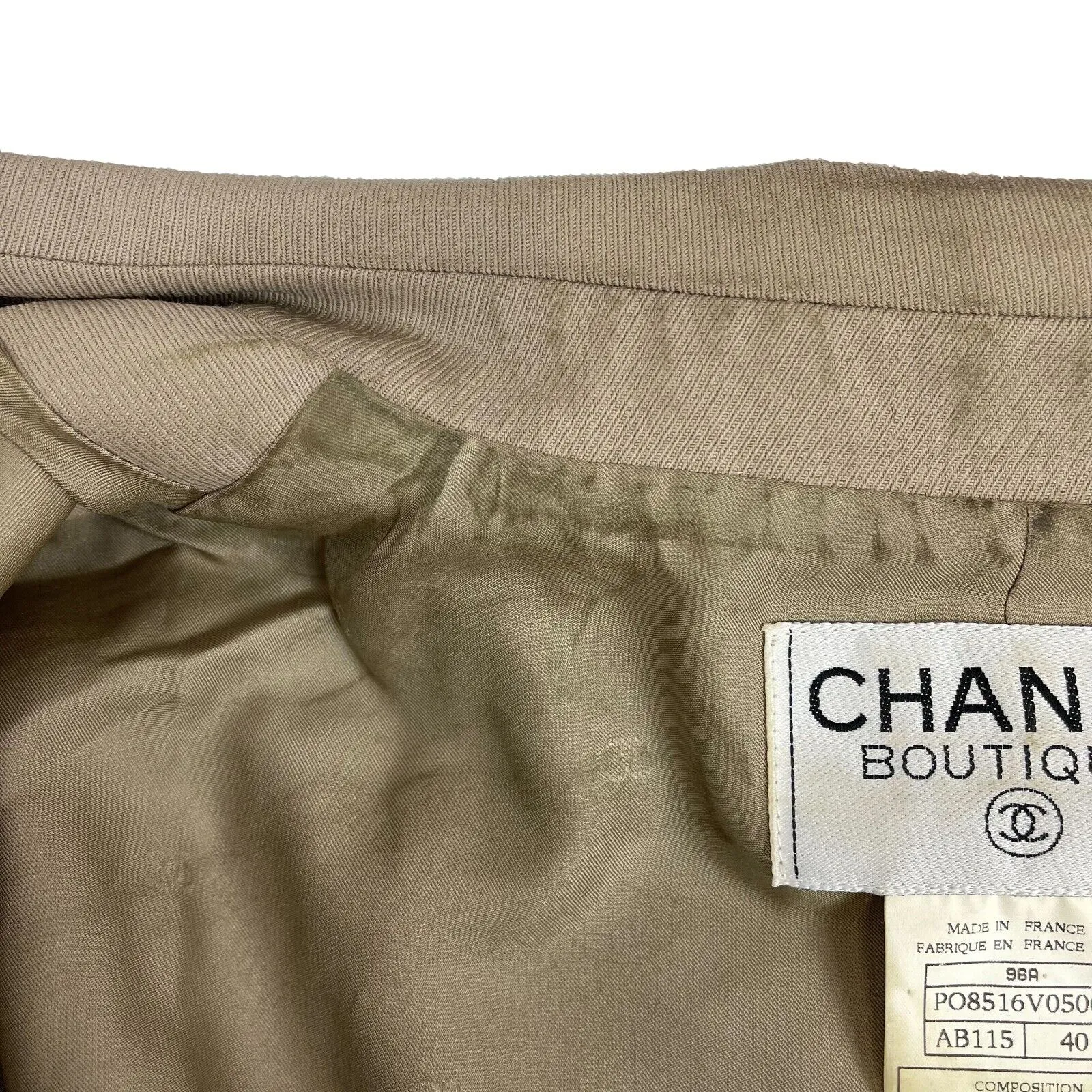 CHANEL - Military Style Belt Suit Set Vintage 96A CC Jacket & Pant 1996 40 US 8