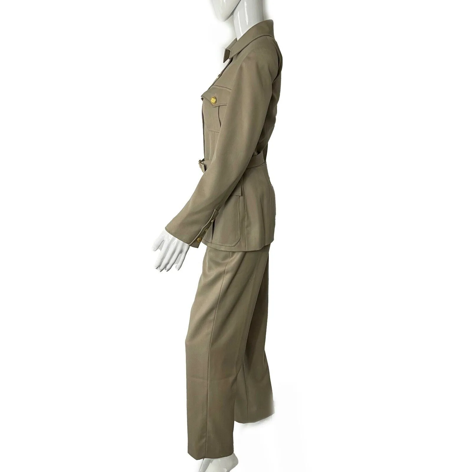 CHANEL - Military Style Belt Suit Set Vintage 96A CC Jacket & Pant 1996 40 US 8