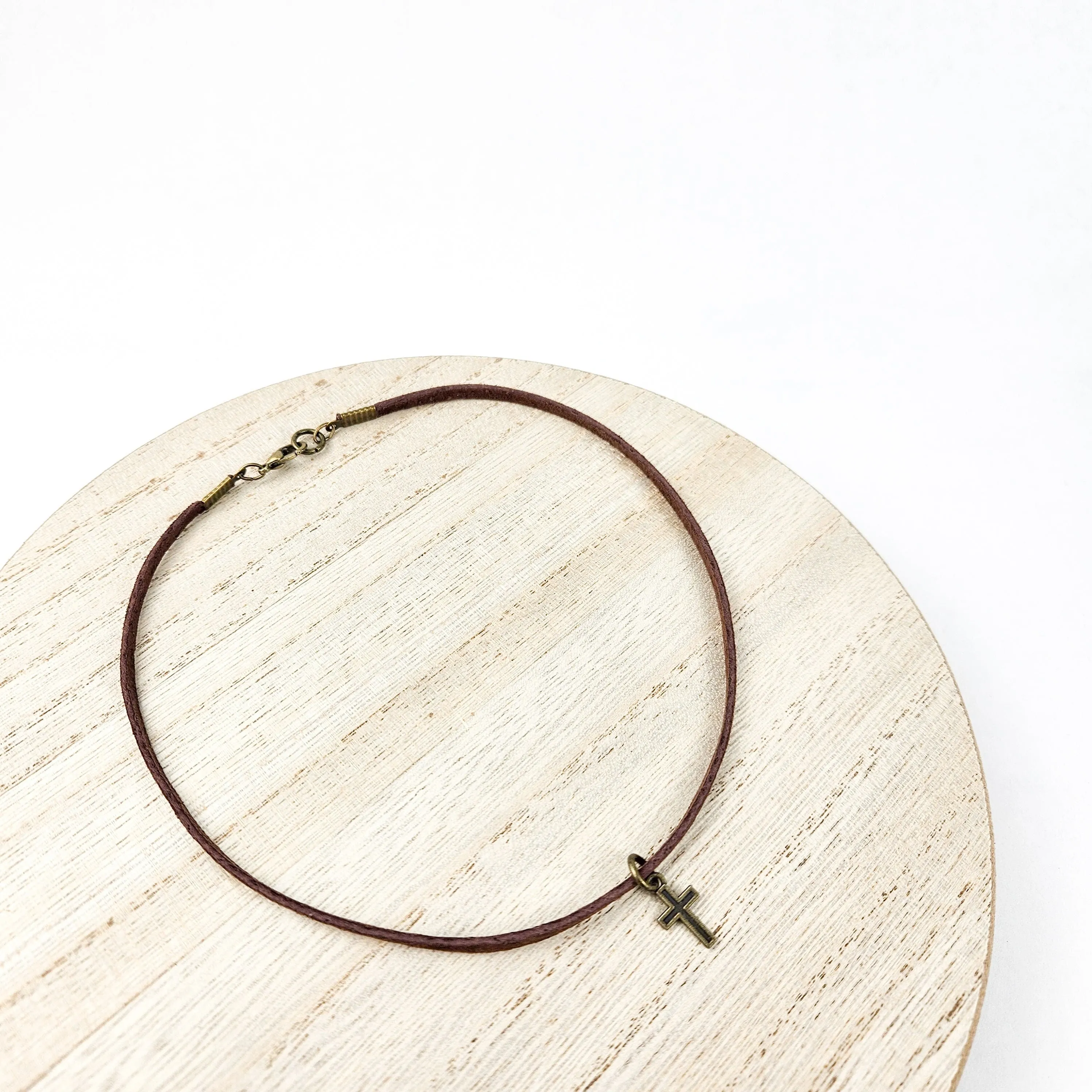 Child's Cross   Leather Essential Oil Diffuser Necklace