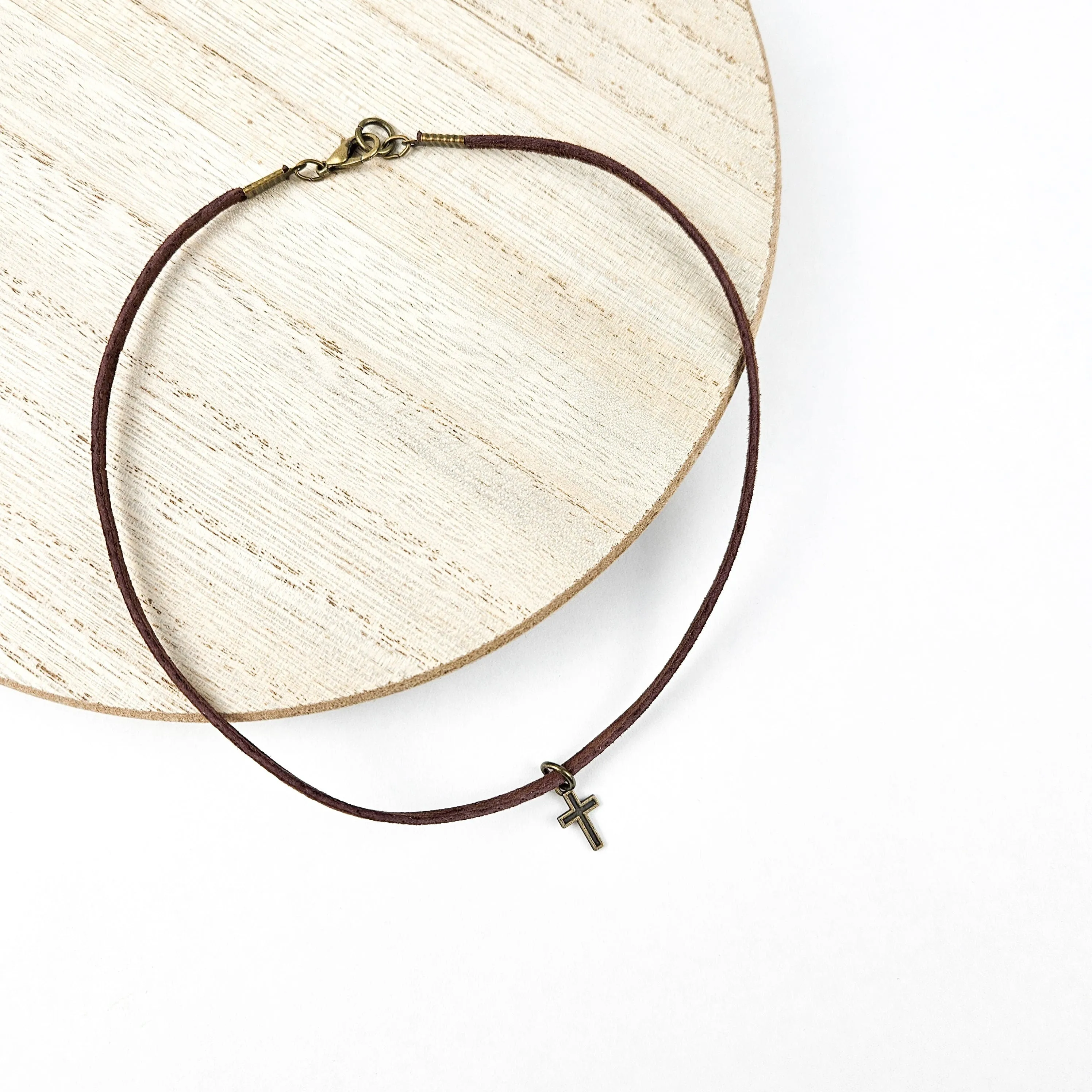 Child's Cross   Leather Essential Oil Diffuser Necklace