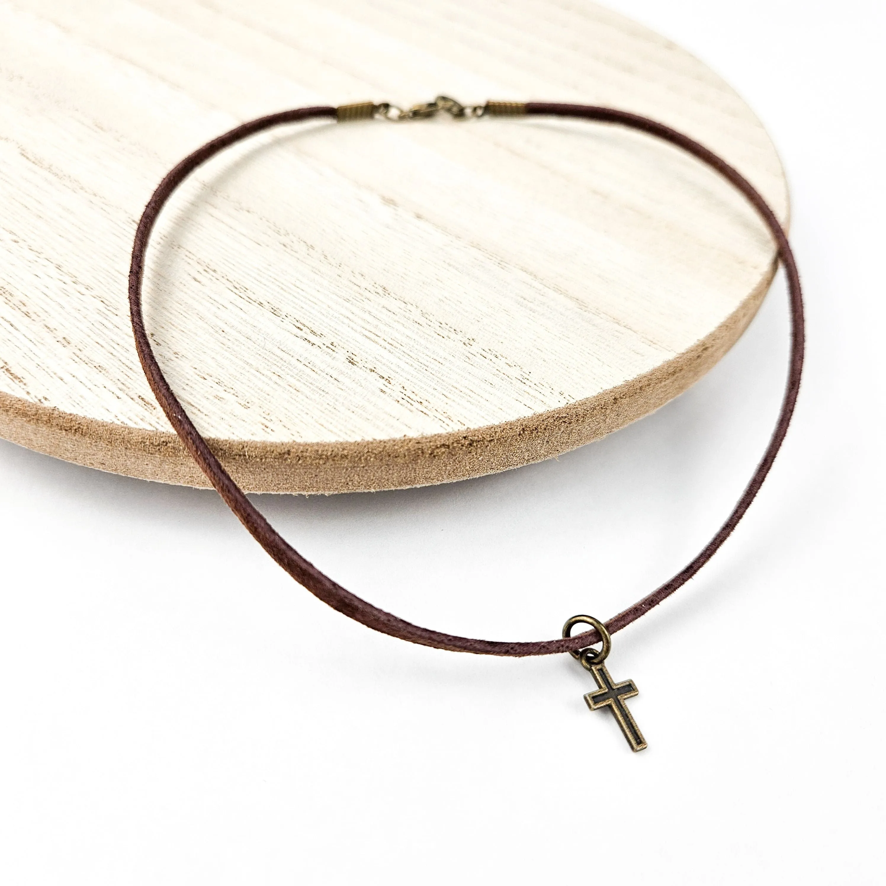 Child's Cross   Leather Essential Oil Diffuser Necklace