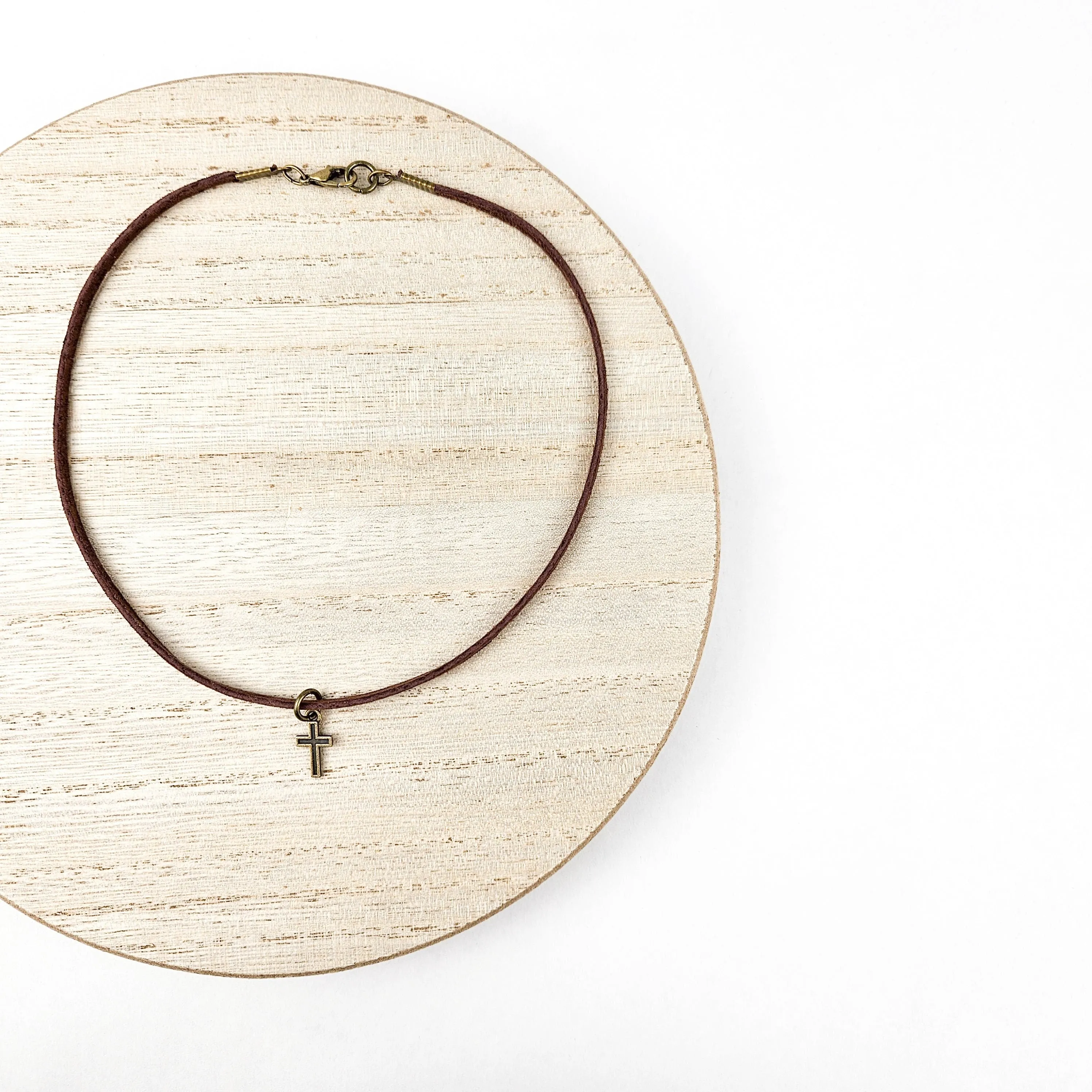 Child's Cross   Leather Essential Oil Diffuser Necklace