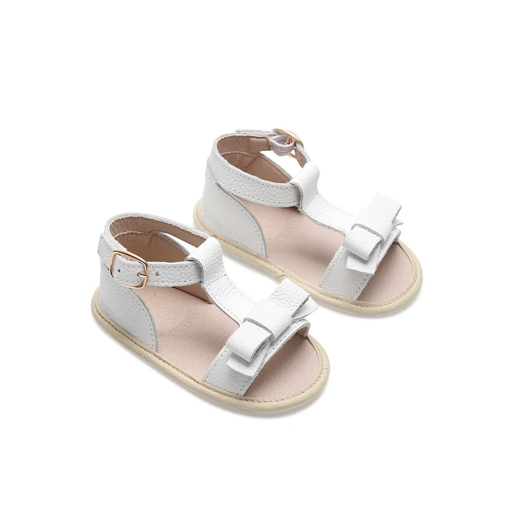 Coconut White Leather Baby Bow Sandal