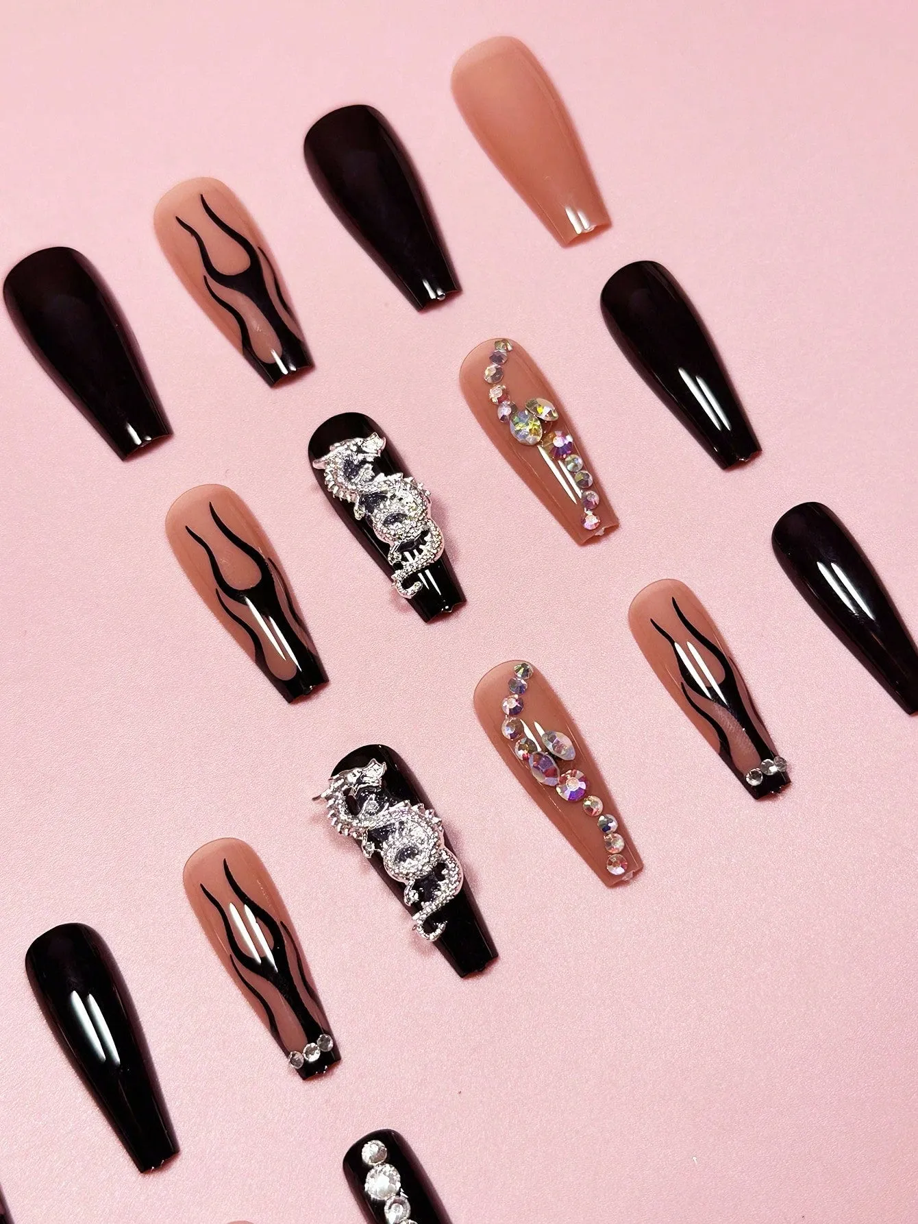 Coffin Rhinestone Decor Full Cover Press On Nails