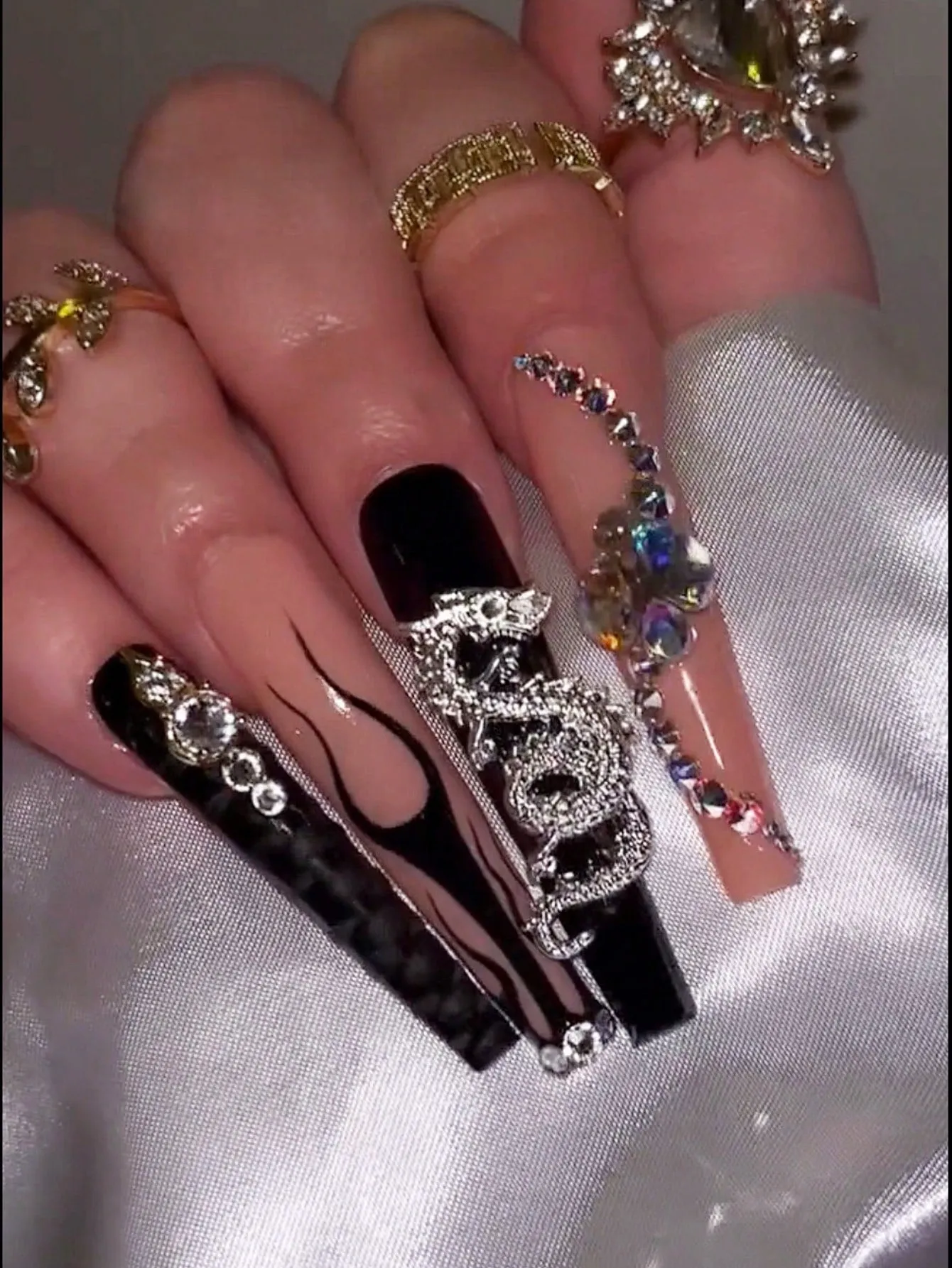 Coffin Rhinestone Decor Full Cover Press On Nails