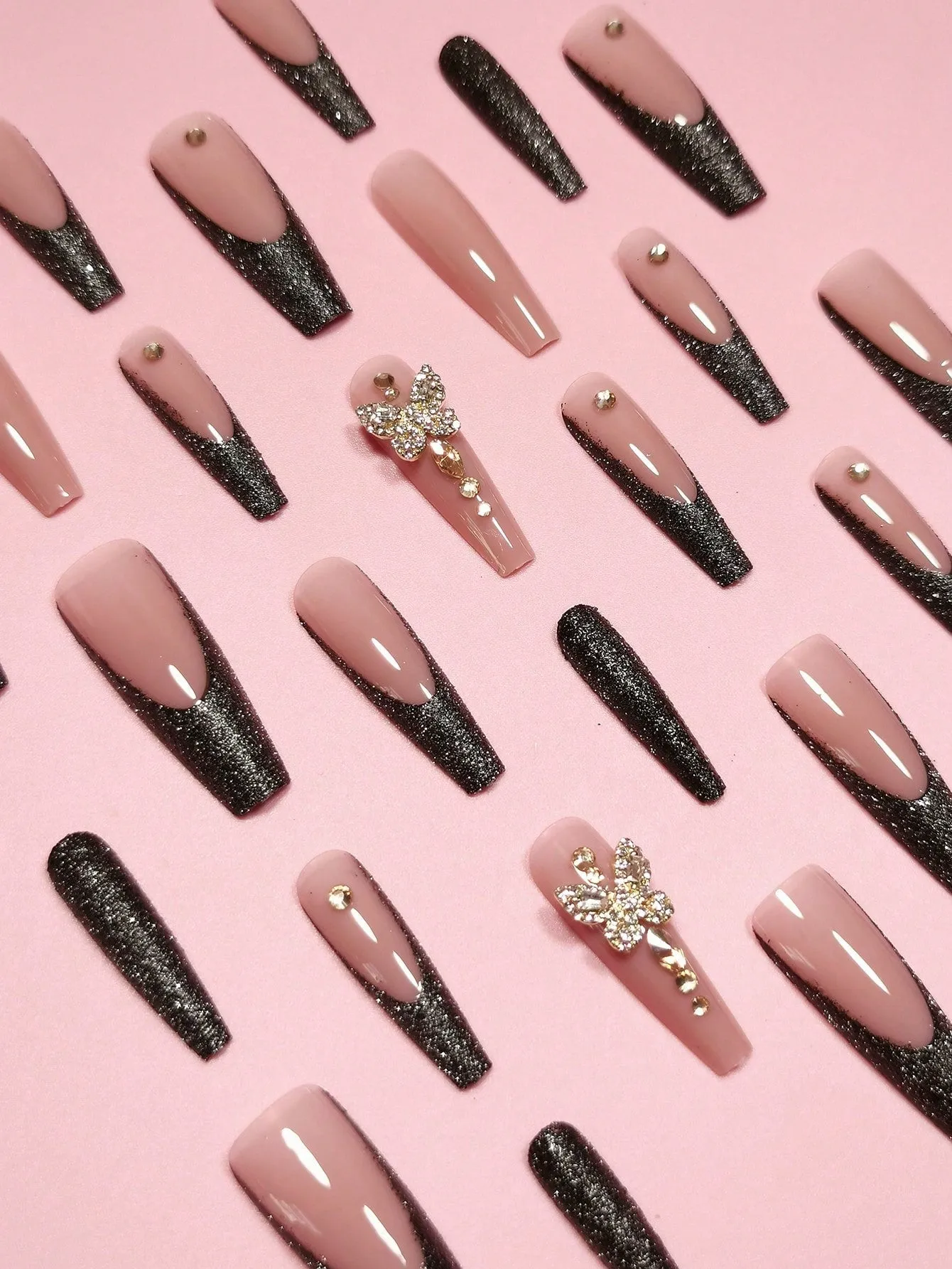 Coffin Rhinestone Decor Full Cover Press On Nails