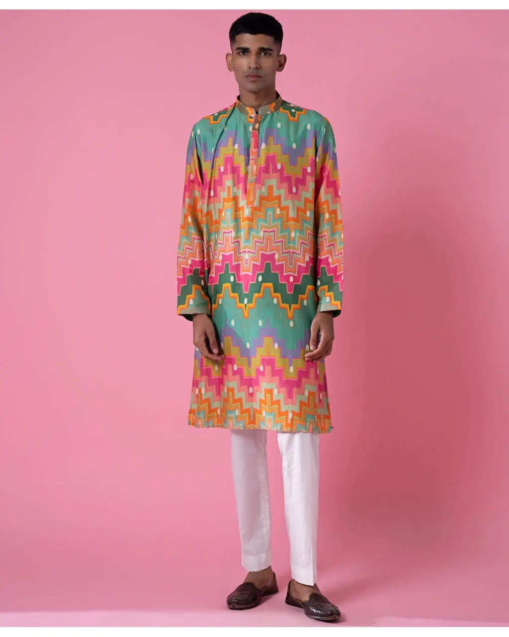 Cubic Chevron Multi Colour Printed Kurta Set