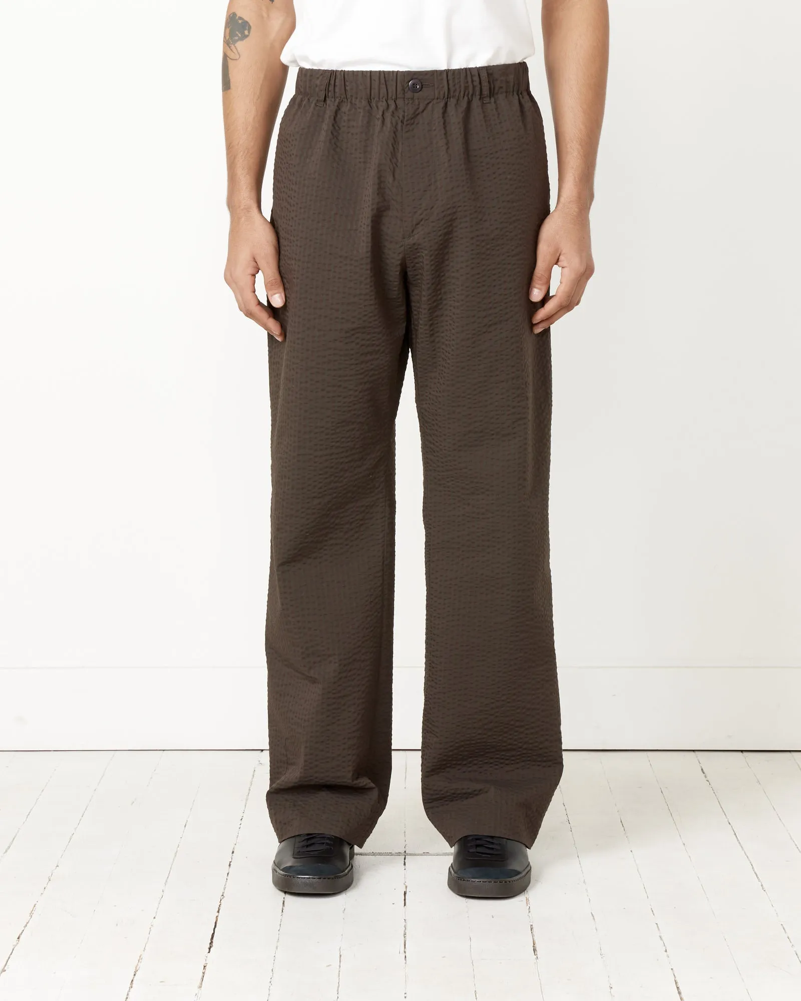 Drape Trouser Striped Seersucker in Green/Brown