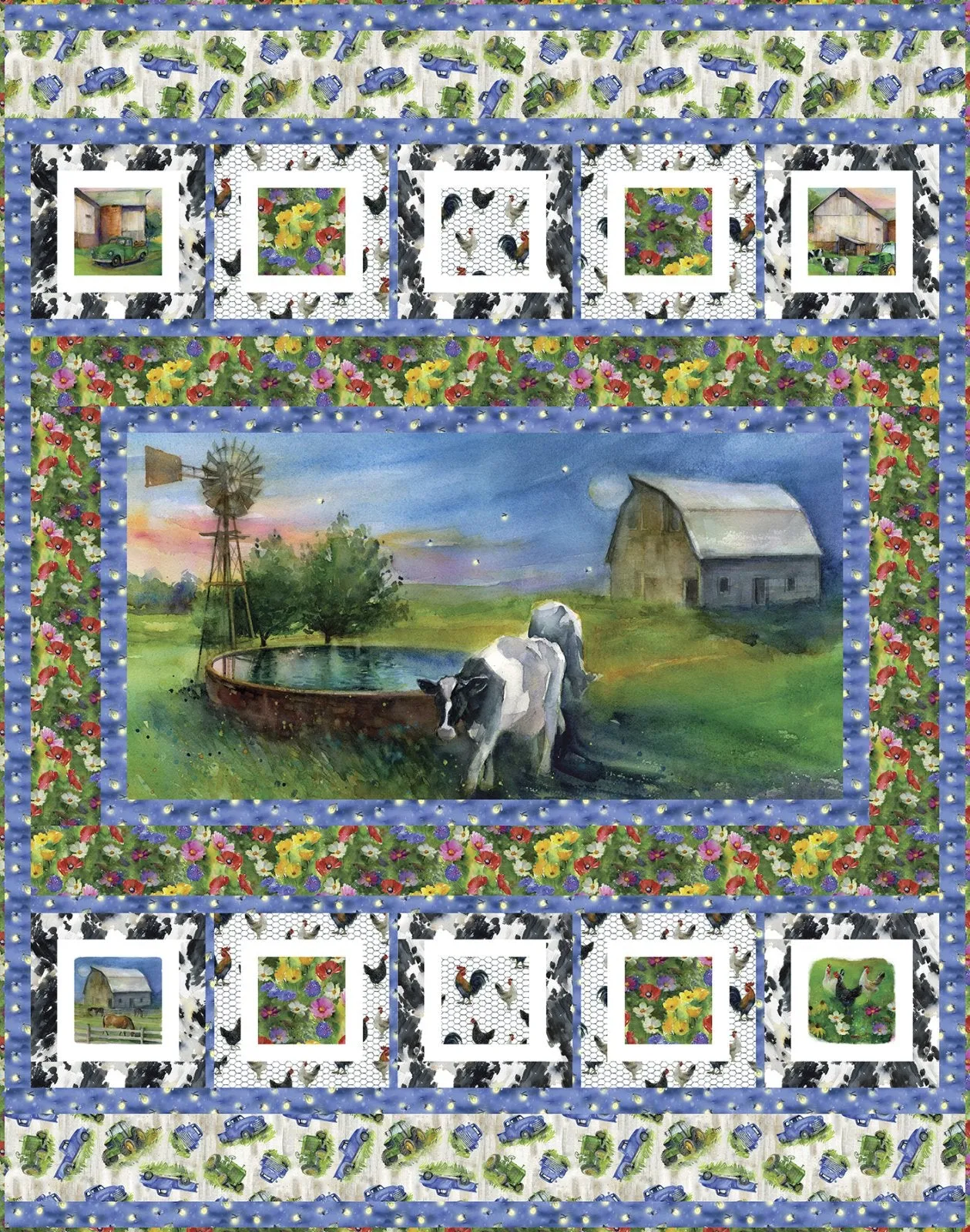 Fabric COW PRINT WHITE from Country Living Collection by John Keeling for 3 Wishes, # 21683-WHT-CTN-D