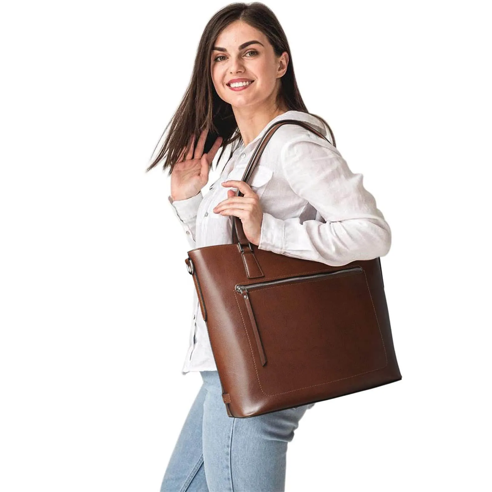 Genuine Leather Work Tote