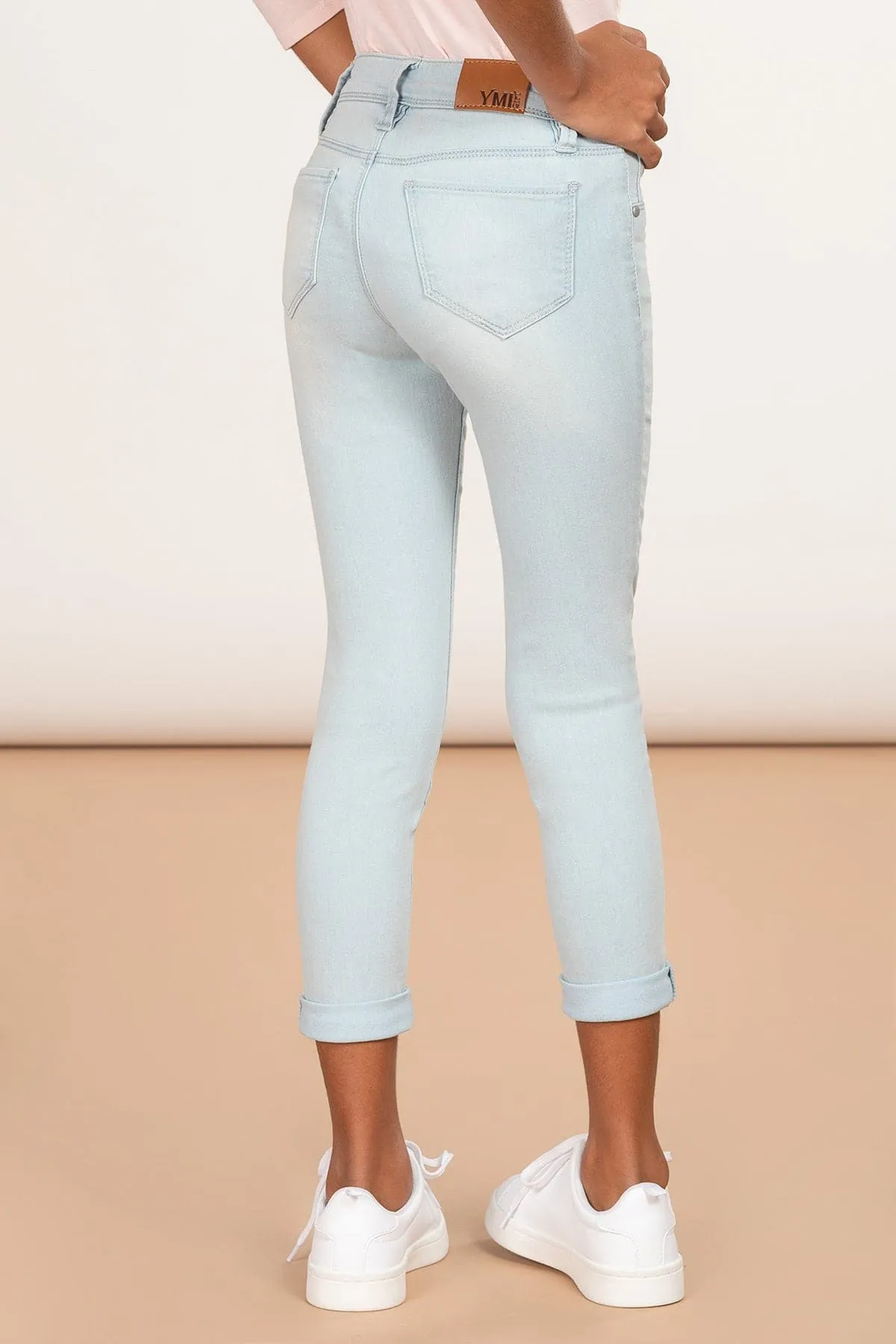 Girls Optional Cuff Denim Skinny Jeans